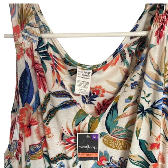 WEST LOOP ,floral tank midi summer dress,multicolor,cinched tie waist ,NWT, XL, - Picture 1 of 8